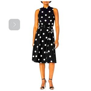 White House Black Market Sleeveless Polk a Dot Tie Dress
